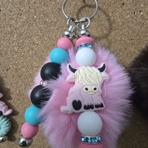Adorable Pink Cow Bag Charm with Beads